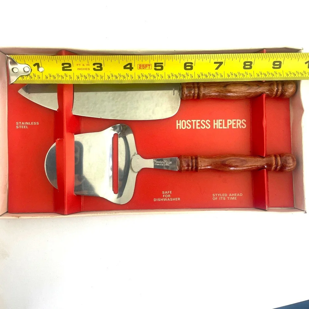 Vintage Frontier Forge Hostess Helpers Cheese Slicer Pie Server Set Wood Handle